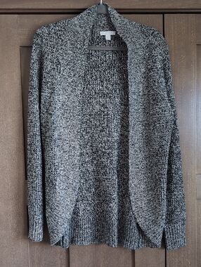 New York & Company Black & White Marled Open Cardigan